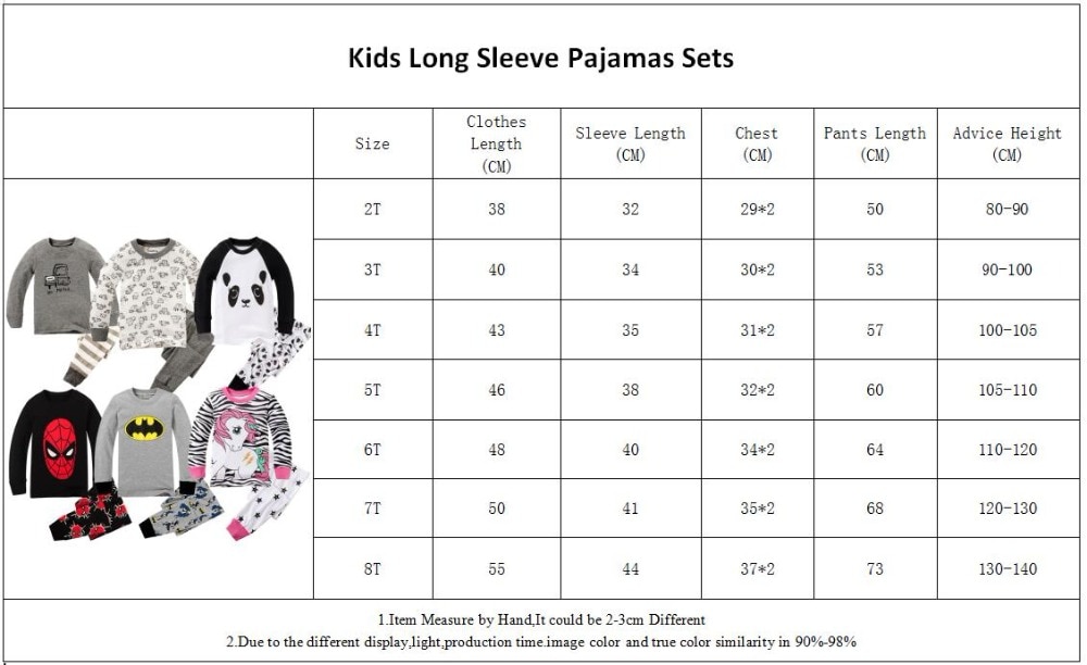 PW-A-Long Sleeve Pajamas Size 2-8Years