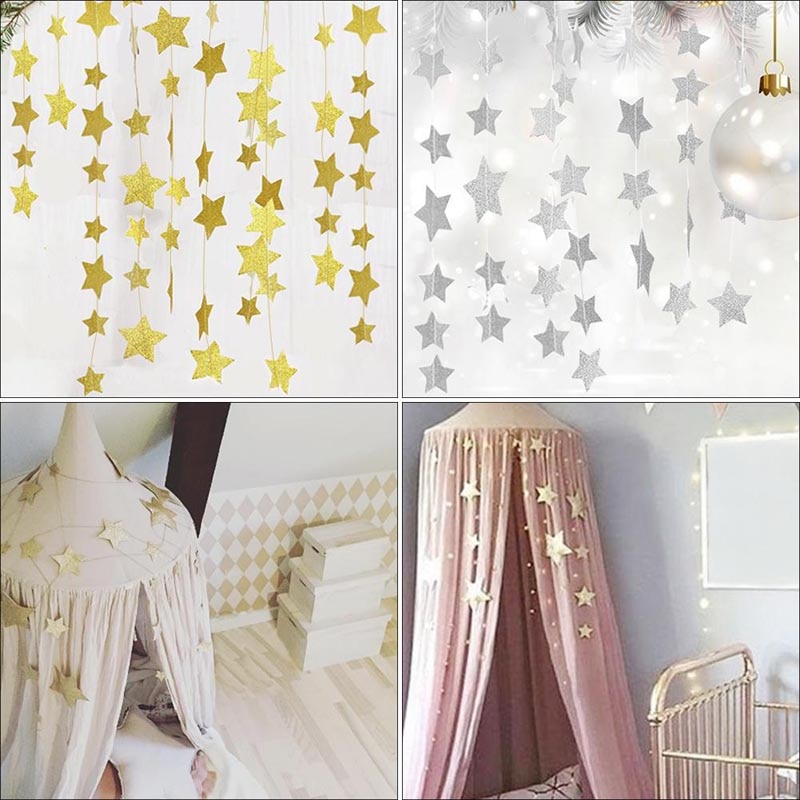 Mosquito-Net-Hanging-Decoration-Gold-Silver-Sparkling-Stars-baby-room-decor-Children-s-Rooms-Walls-Decor