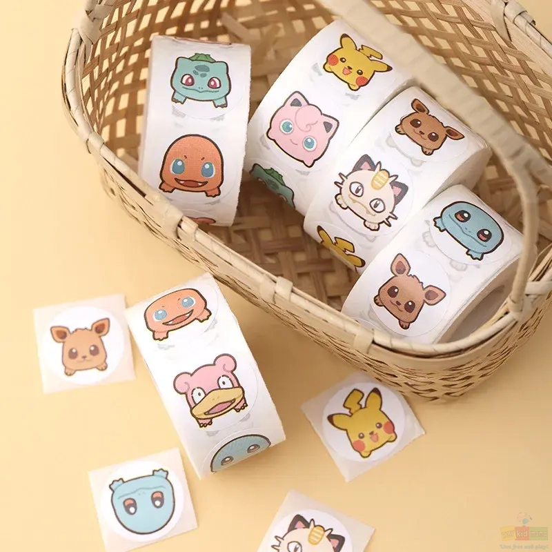 Pokemon Stickers Kawaii Pikachu Charizard Round Seal Stickers Rolls
