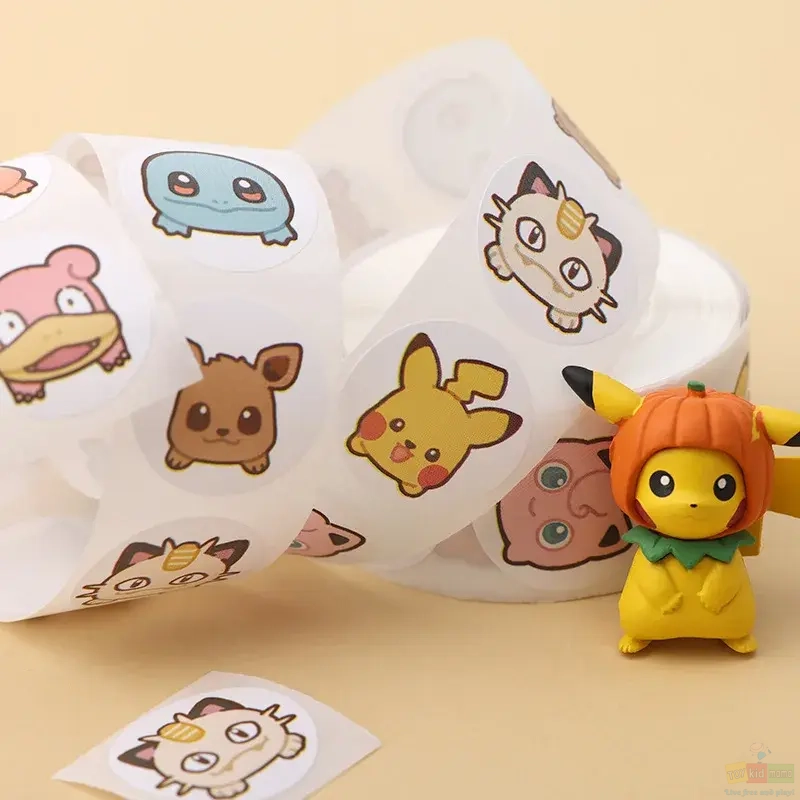 Pokemon Stickers Kawaii Pikachu Charizard Round Seal Stickers Rolls