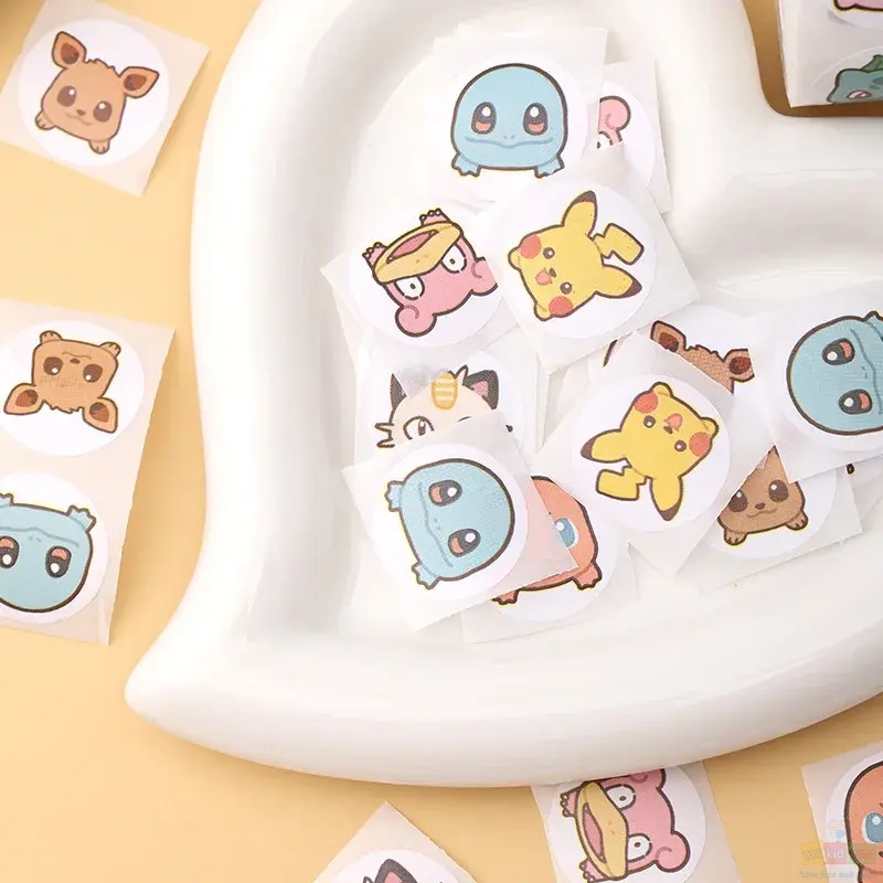 Pokemon Stickers Kawaii Pikachu Charizard Round Seal Stickers Rolls