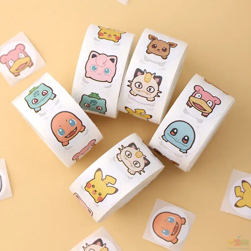 Pokemon Stickers Kawaii Pikachu Charizard Round Seal Stickers Rolls