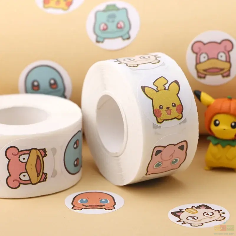 Pokemon Stickers Kawaii Pikachu Charizard Round Seal Stickers Rolls