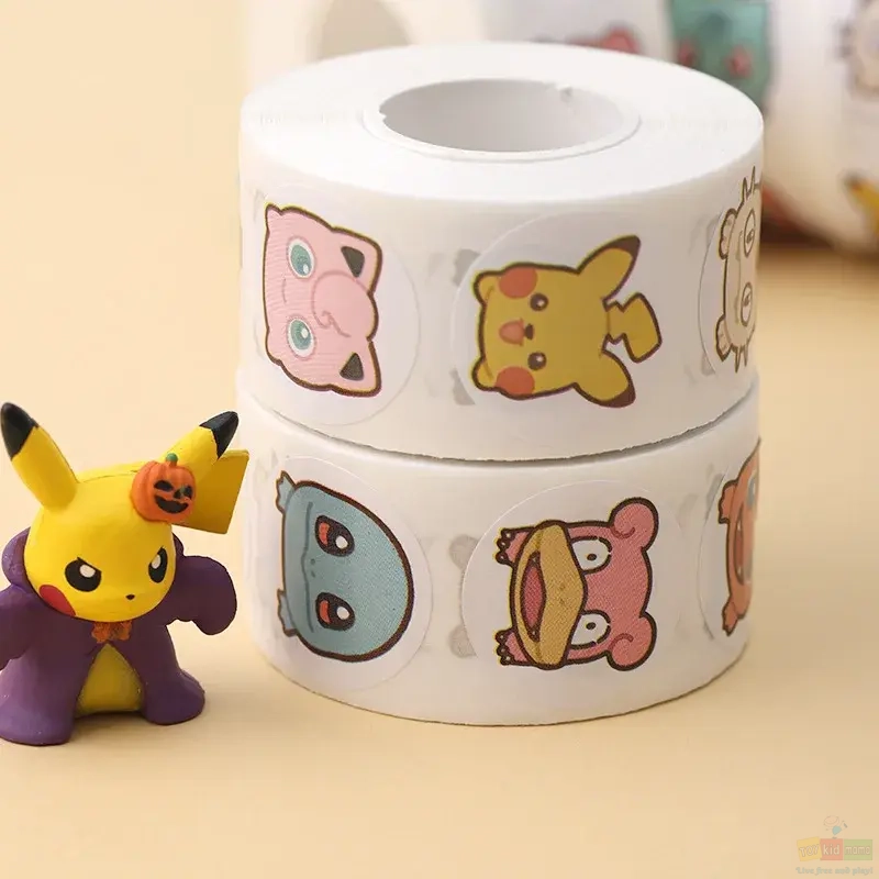 Pokemon Stickers Kawaii Pikachu Charizard Round Seal Stickers Rolls