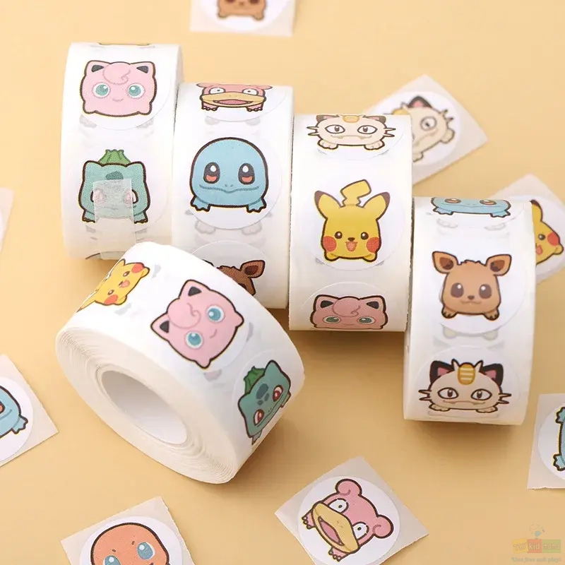 Pokemon Stickers Kawaii Pikachu Charizard Round Seal Stickers Rolls