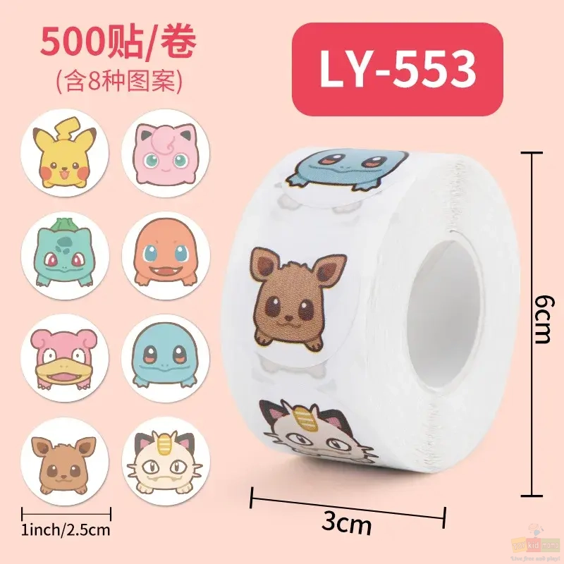 Pokemon Stickers Kawaii Pikachu Charizard Round Seal Stickers Rolls