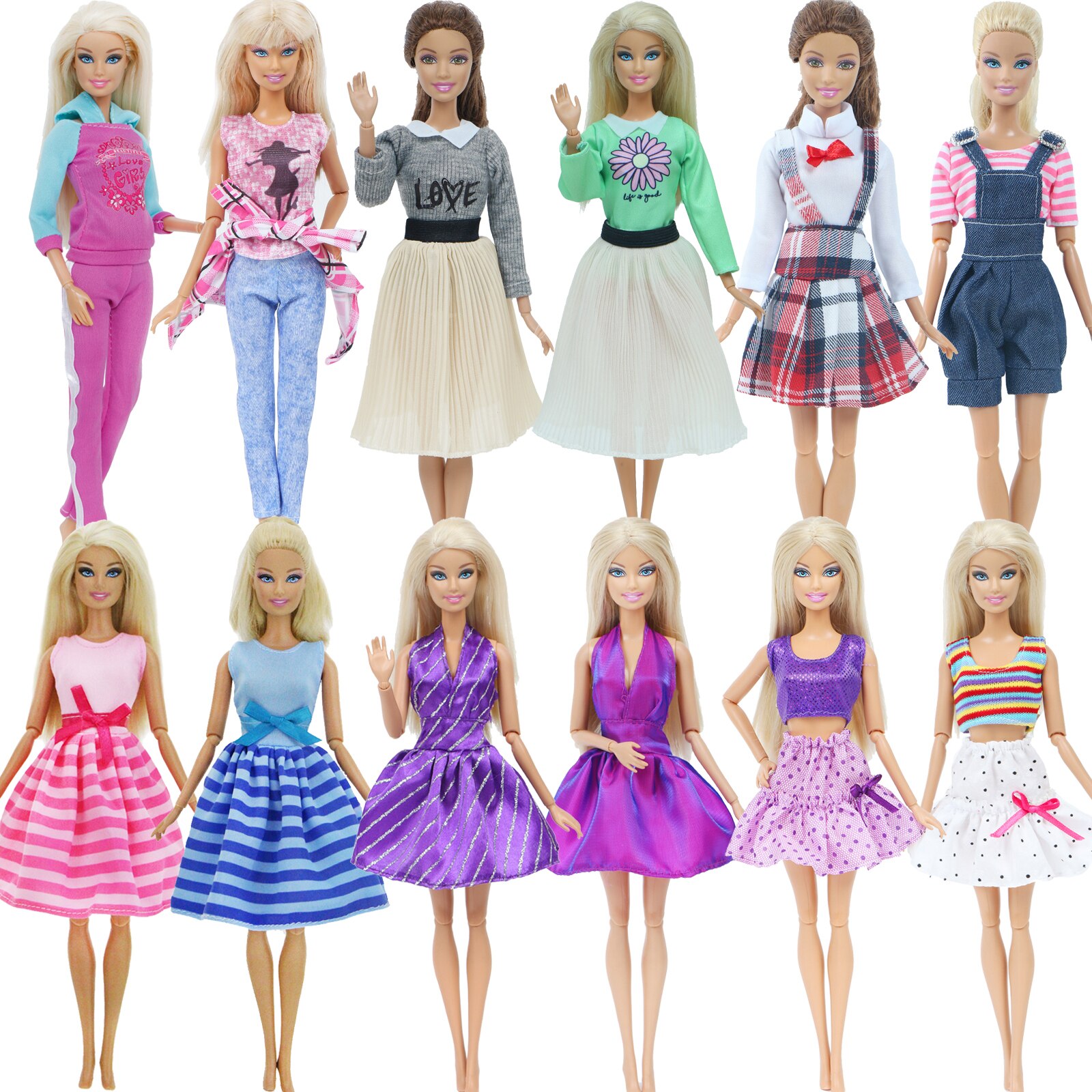 Handmade Mini Dress and Skirt Set for Barbie Doll House Toys - 2 Pairs
