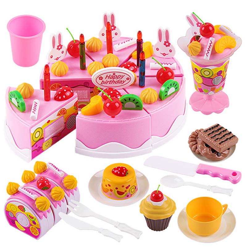 38Pcs/54Pcs/75Pcs Birthday Cake DIY Model Children Kids Early Educational Pretend Play Kitchen Food Plastic Toys BM88