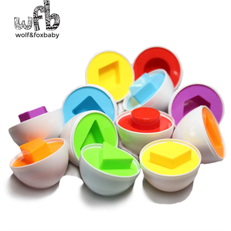 Baby Educational Toys - 6 Pack Paired Twisted Eggs for Color and Shape Identification and Block Building Skills.