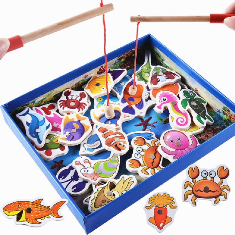 32Pcs Baby Educational Toys Fish Wooden Magnetic Fishing Toy Set Game Educational Toy Birthday Christmas Gifts For Children
