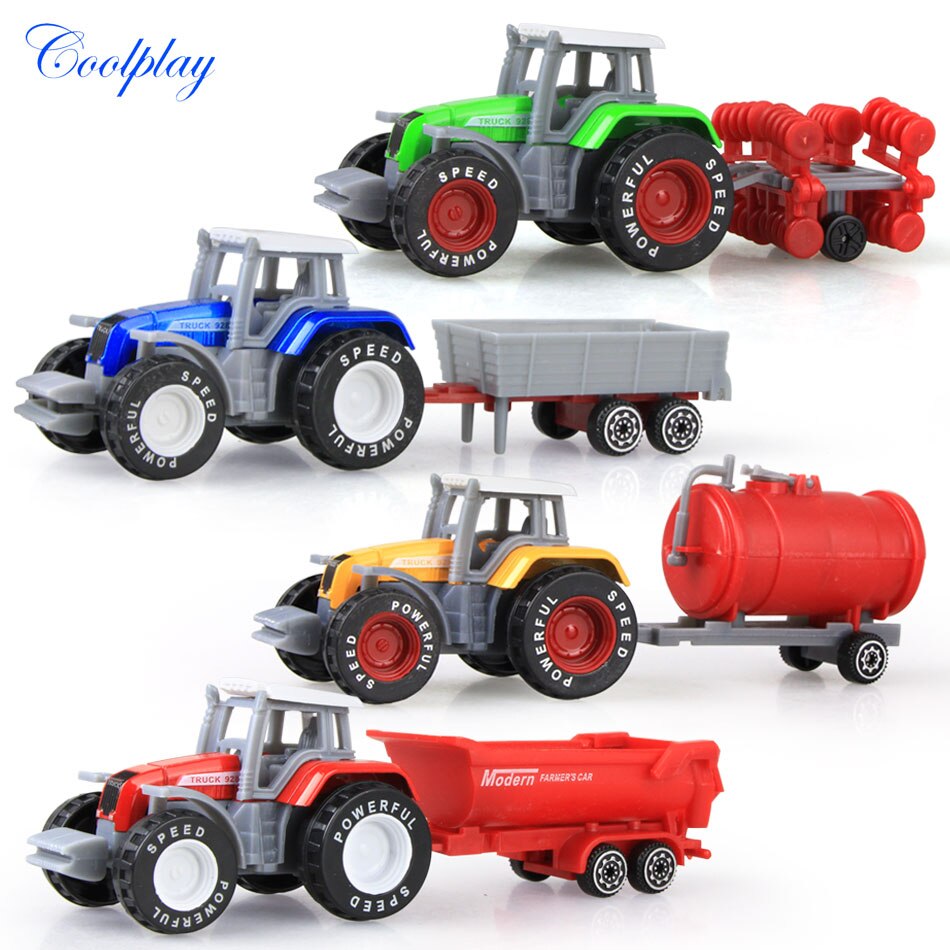 Coolplay 4PCS Alloy Engineering Car Model Tractor Toy Vehicles Farmer Vehicle belt Boys Toys Car Model Gift For Children