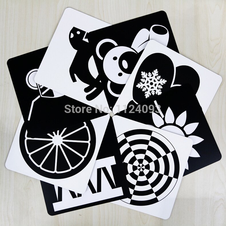 Set of 4 Baby Visual Training Cards: Black & White and Color. Stimulate Growth & Development. Green Healthy Book Included. Size: 21x21cm.