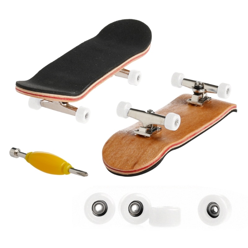 Skateboard Fingerboard with Maple Wood Deck, Alloy Trucks, and Bearing Wheels - Professional Quality Toy Skateboard