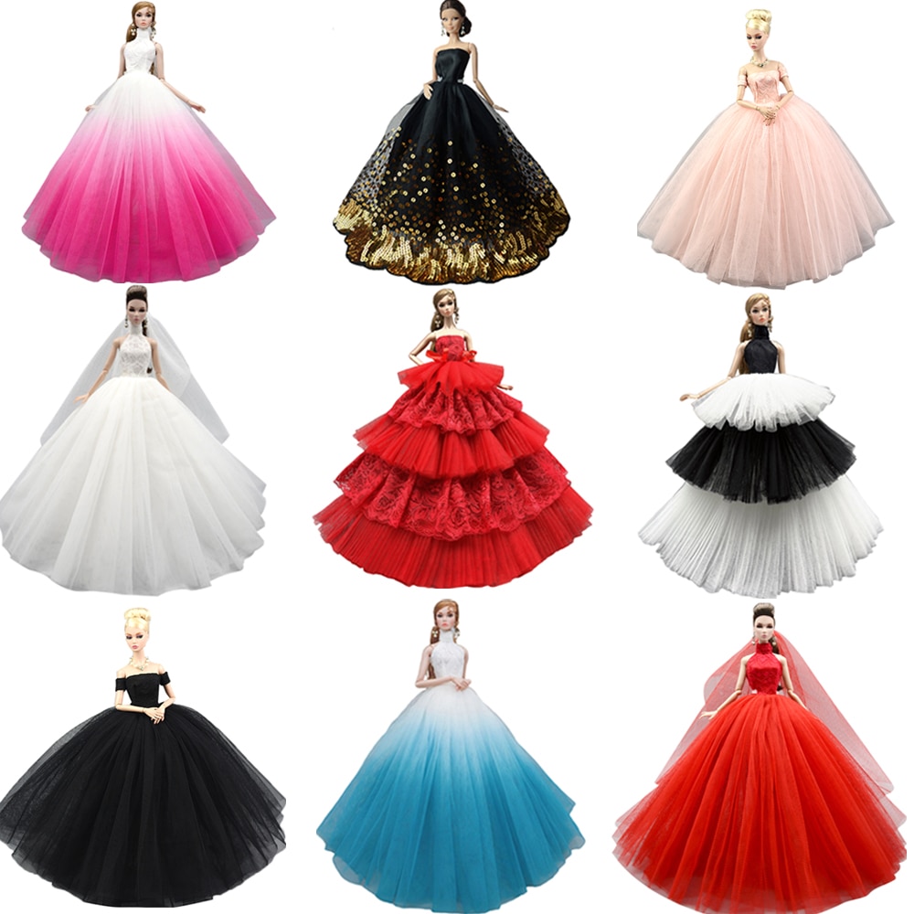 NK Mix Doll Dress High Quality Handmade Long Tail Evening Gown Clothes Lace Wedding Dress  For Barbie Doll Accessories  Toys JJ