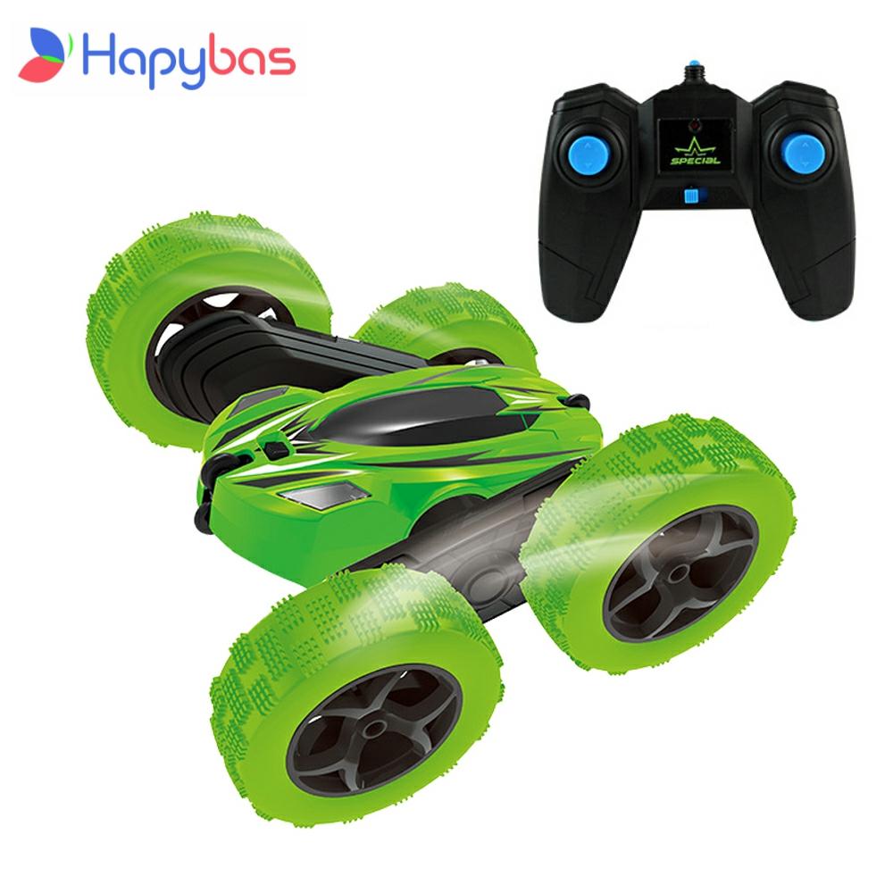 Green and blue RC stunt car with 2.4GHz remote, 3D flip, and flashing speed - perfect for Christmas!