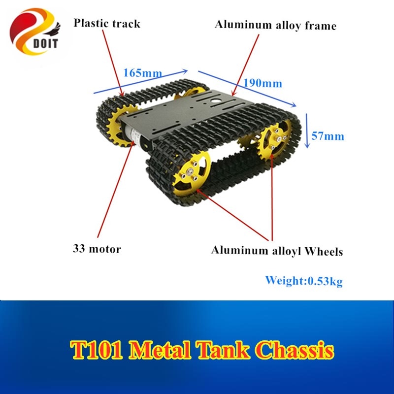 Mini Robotic Tank Car Kit with Robotic Tracked Chassis and 33GB-520 Motor for Arduino DIY - Doit T101