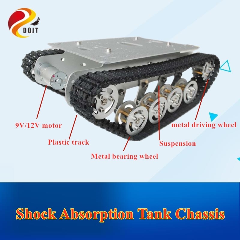 Metal RC Robot Tank Chassis with Shock Absorption and Suspension System for Arduino DIY Toy - DOIT TS100
