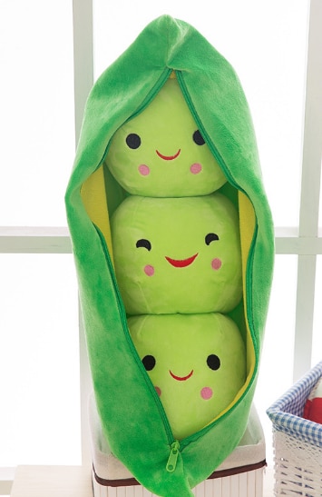 Pea Pod Plush Toy - 25 cm, 3 Beans, Cloth Case, 2 Colors Available.