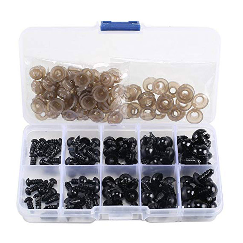 100x Black Plastic Safety Eyes for DIY Soft Toys and Dolls (6-12mm)
