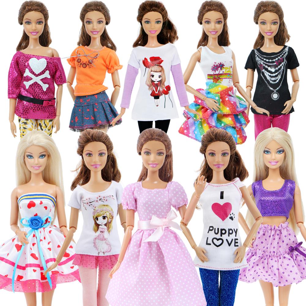 Fashionable Handmade Outfits for Barbie Doll: 5 Tops, 3 Bottoms, and 1 Vest. Casual Daily Wear, including Skirts and Pants. Perfect Doll Accessories.