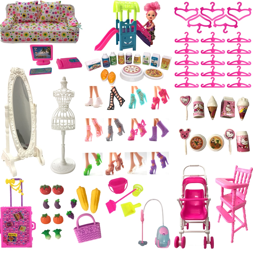 Barbie & Kelly Doll Accessories Set - Shoes, Bags, Hangers, Mirrors & More! Perfect for Pretend Play & DIY Toys.