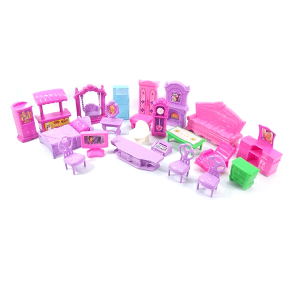 1Set 3D Dolls House Set Baby Kids Pretend Play Toys Christmas Gift Plastic Furniture Miniature Rooms Doll