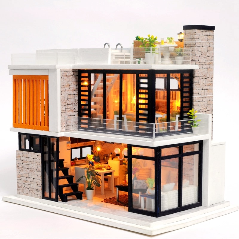 Doll House Wooden Furniture Diy House Miniature Box Puzzle Assemble 3D Miniaturas Dollhouse Kits Toys For Children Birthday Gift
