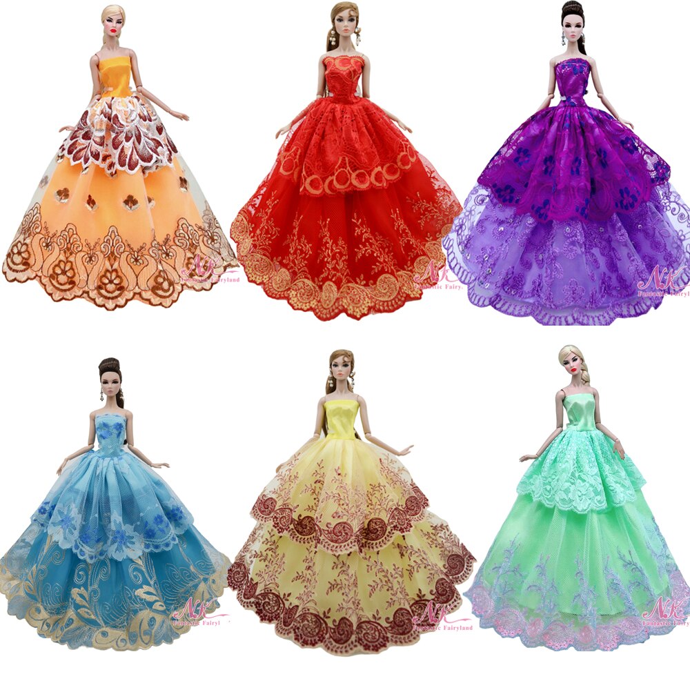 NK One Pcs  Princess Wedding Dress Noble Party Gown For Barbie Doll Fashion Design Outfit Best Gift For Girl' Doll JJ