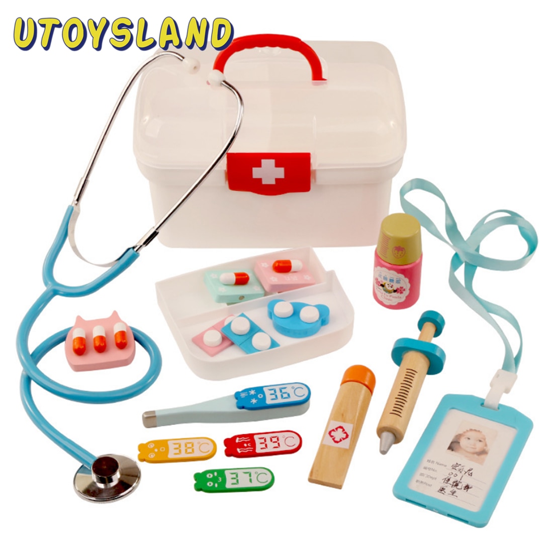 Wooden Doctor Playset - 16 Pieces for Kids' Medical Pretend Play and Interest Development