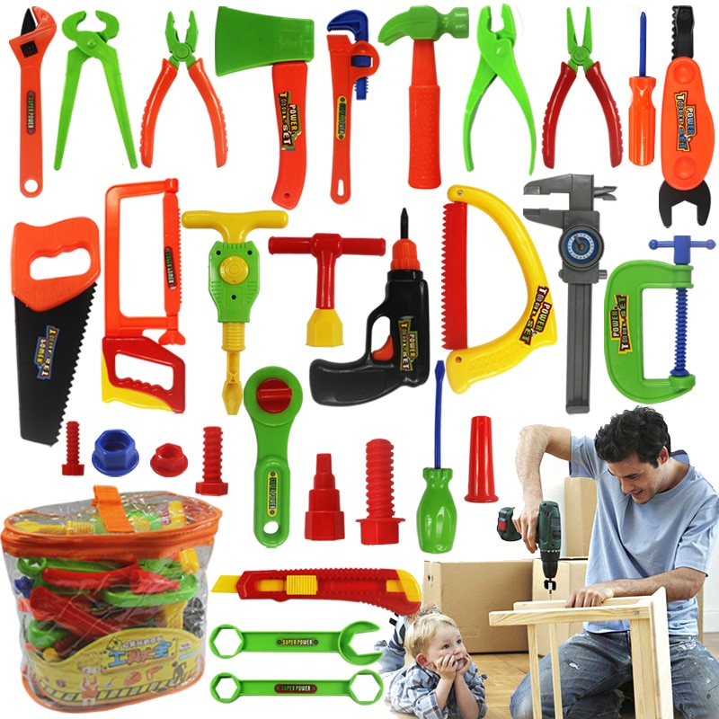 34-Piece Kids' Garden Tool Set - Eco-Friendly Plastic Pretend Engineering Maintenance Toys for Indoor/Outdoor Play and Gifting