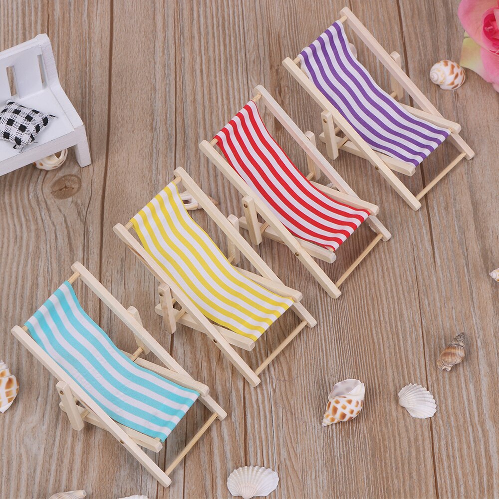 Wooden Lounge Chair for Dollhouse Miniature Furniture - Striped Pattern - Perfect Christmas Gift for Kids' Dollhouse Play - 1/12 Scale - 1 Piece