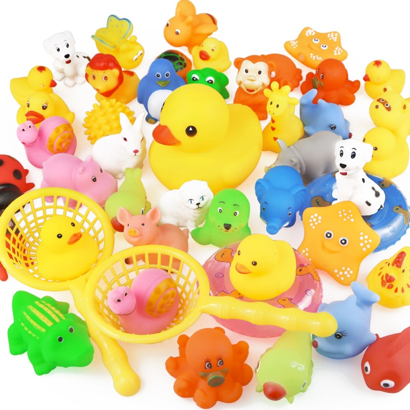 15PCS/Bag Bath Toy Animals Swimming Water Toys Mini Colorful Soft Floating Rubber Duck Squeeze Sound Funny Gift For Baby Kids