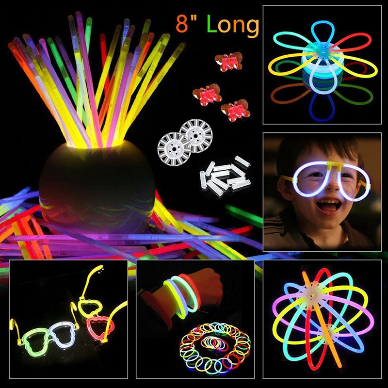 Colorful Glow Stick Bracelets and Necklaces Set - 200 Pieces for Festivals, Christmas Parties, and Kid's Toys - Neon Fluorescence Glow in the Dark.