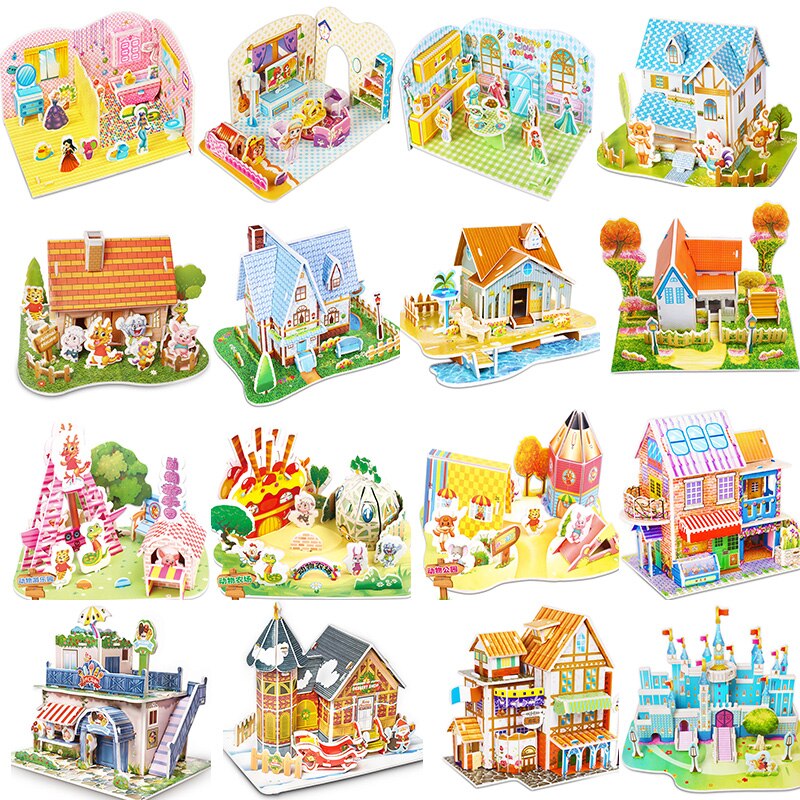 Attractive Cartoon New Castle Zoo Botanical Garden Princess House 3D Paper Model Learning Educational Toys for Children Kid Gift