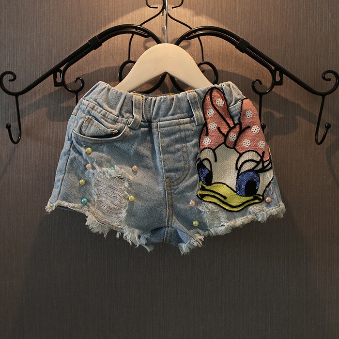 Girls' Sequin Duck Pattern Denim Shorts for Summer