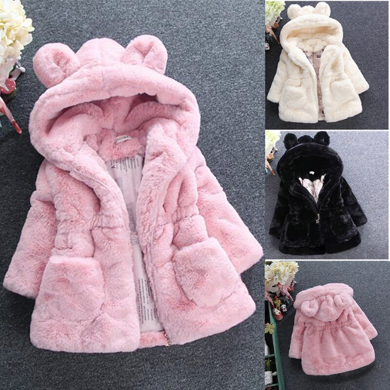 Baby Girl Winter Fleece Coat Hooded Jacket, Sizes 1-8 Years, Perfect for Pageants and Xmas Snow Fun!