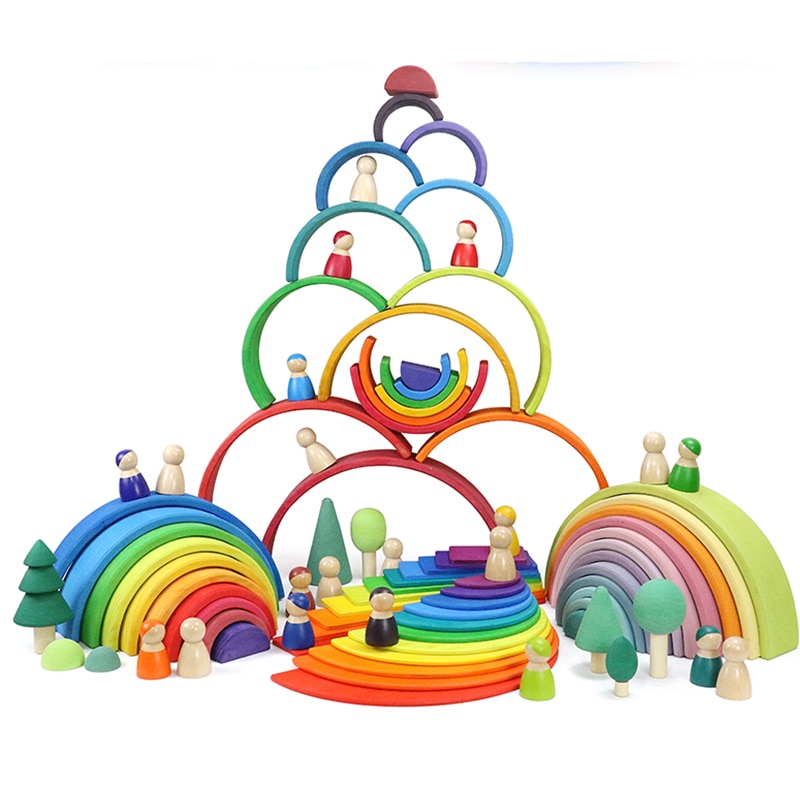 Montessori Rainbow Building Blocks - Set of 12/6 - Wooden Toys for Kids - Creative and Educational Baby Toy