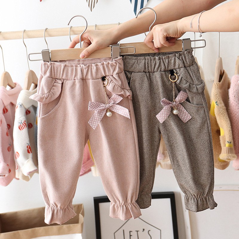 2022 Autumn Baby Girls Kids Pants Dot Polka Bow Ruffles Casual Trousers Infants Children Clothes Wear Princess Long Pant S9692