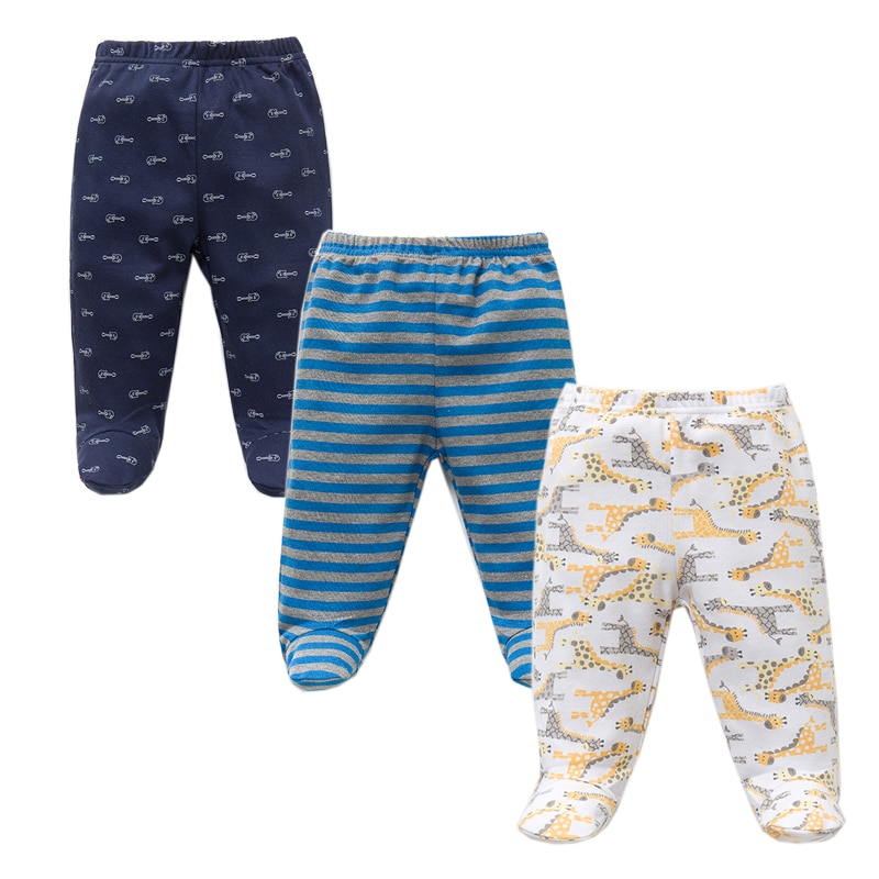 Unisex Baby Cotton Footed Pants Set - 3pcs Spring/Autumn Casual Bottoms