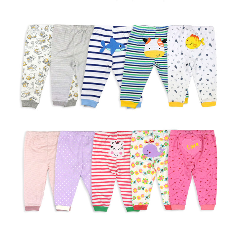 [5Pcs/lot Random Color]Cartoon Print Baby Pants Cotton Baby Leggings Spring Autumn Toddler Boy Pants Newborn Infant Clothing
