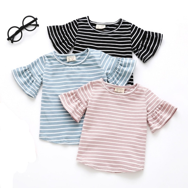 Baby Girls Clothes Lotus Leaf Sleeve Baby T Shirts Short Sleeve Striped T-shirt Summer 100% Cotton Soft Tops Baby Girl Clothing