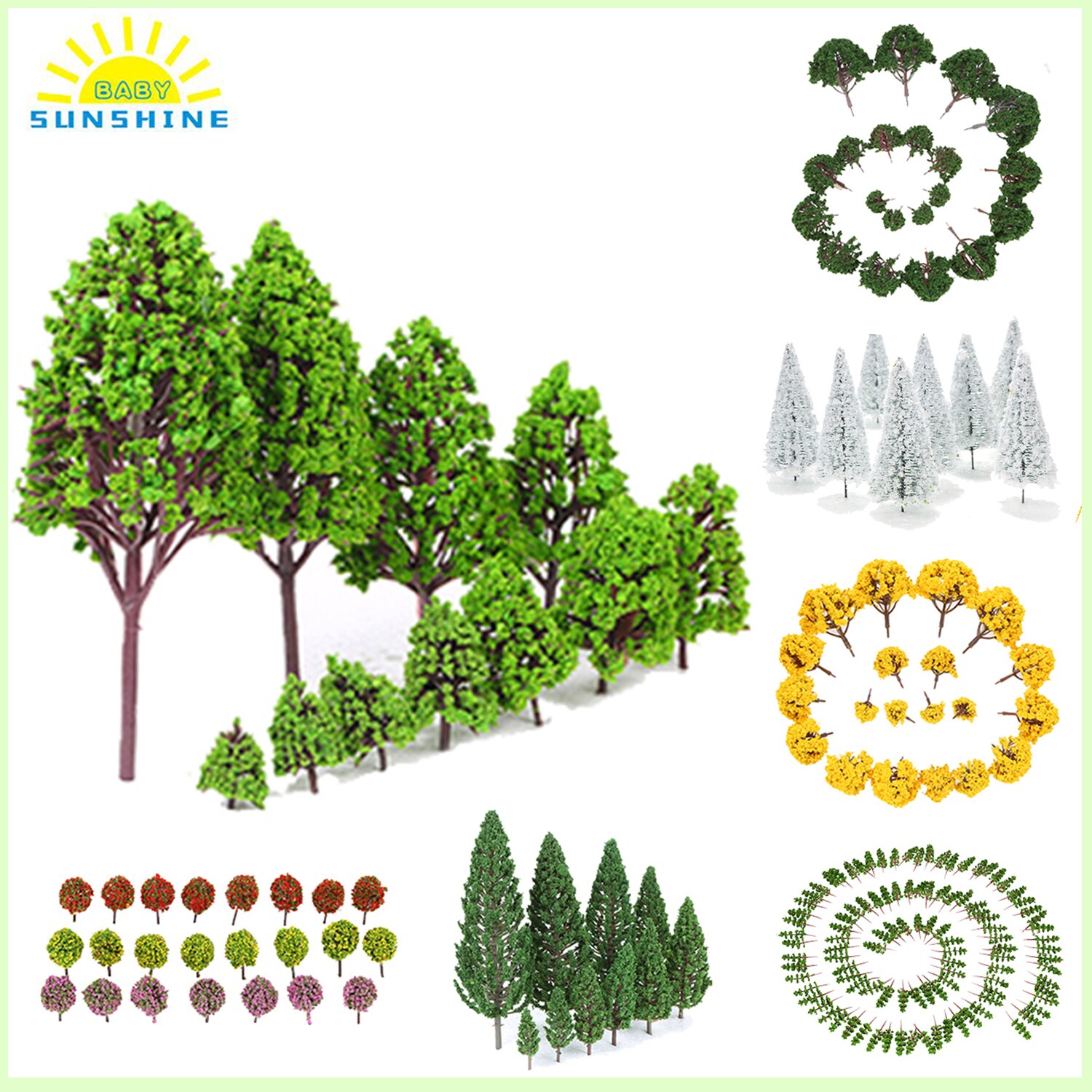 17 Type Scale Plastic Miniature Model Trees For Building Trains
