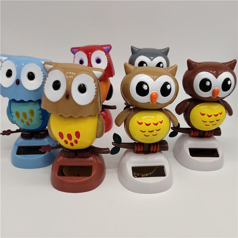 1Pcs Solar Powered Cute Owl Birds Shaking Head Car Ornament Solar Toys Classic Swing Doll Auto Dashboard Accessories Toys