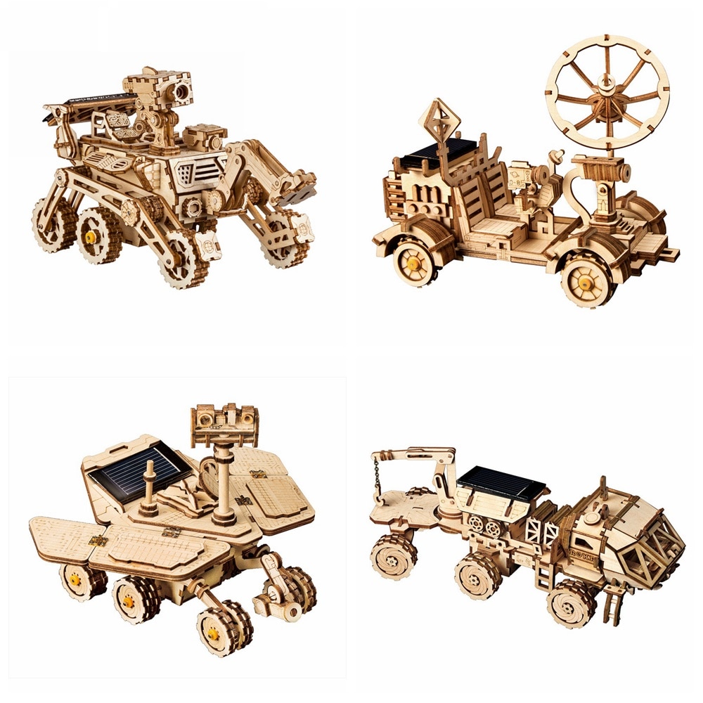 Robotime Moveable Solar Energy Powered Toy 3D Puzzle DIY Laser Cutting Wooden Model Building Kits Gifts Toy for Children LS