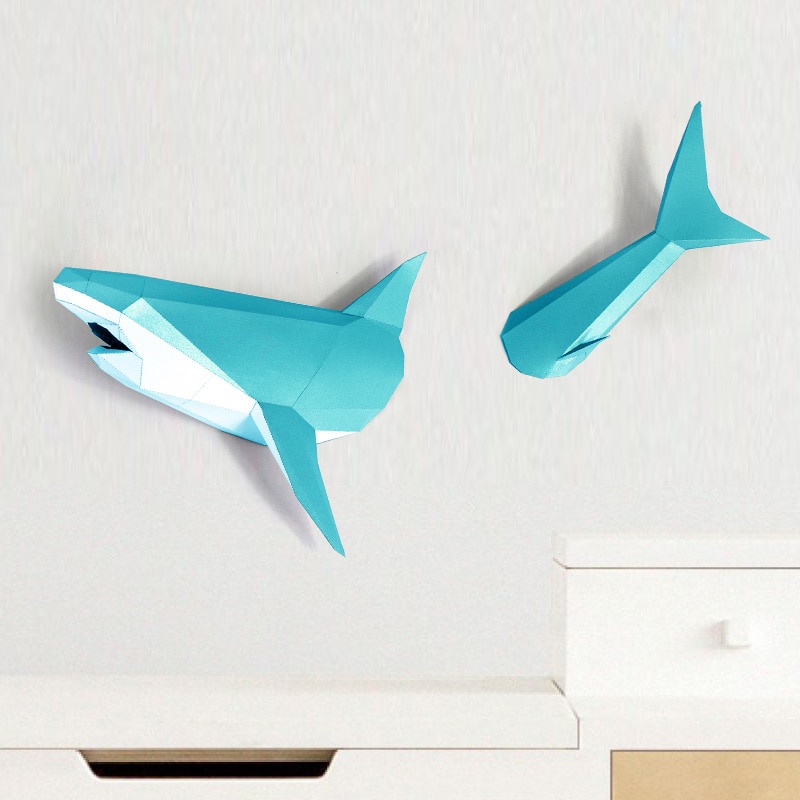 3D Shark Animal Paper Model Toy Home Decor Living Room Decor DIY Paper Craft Model Party Gift