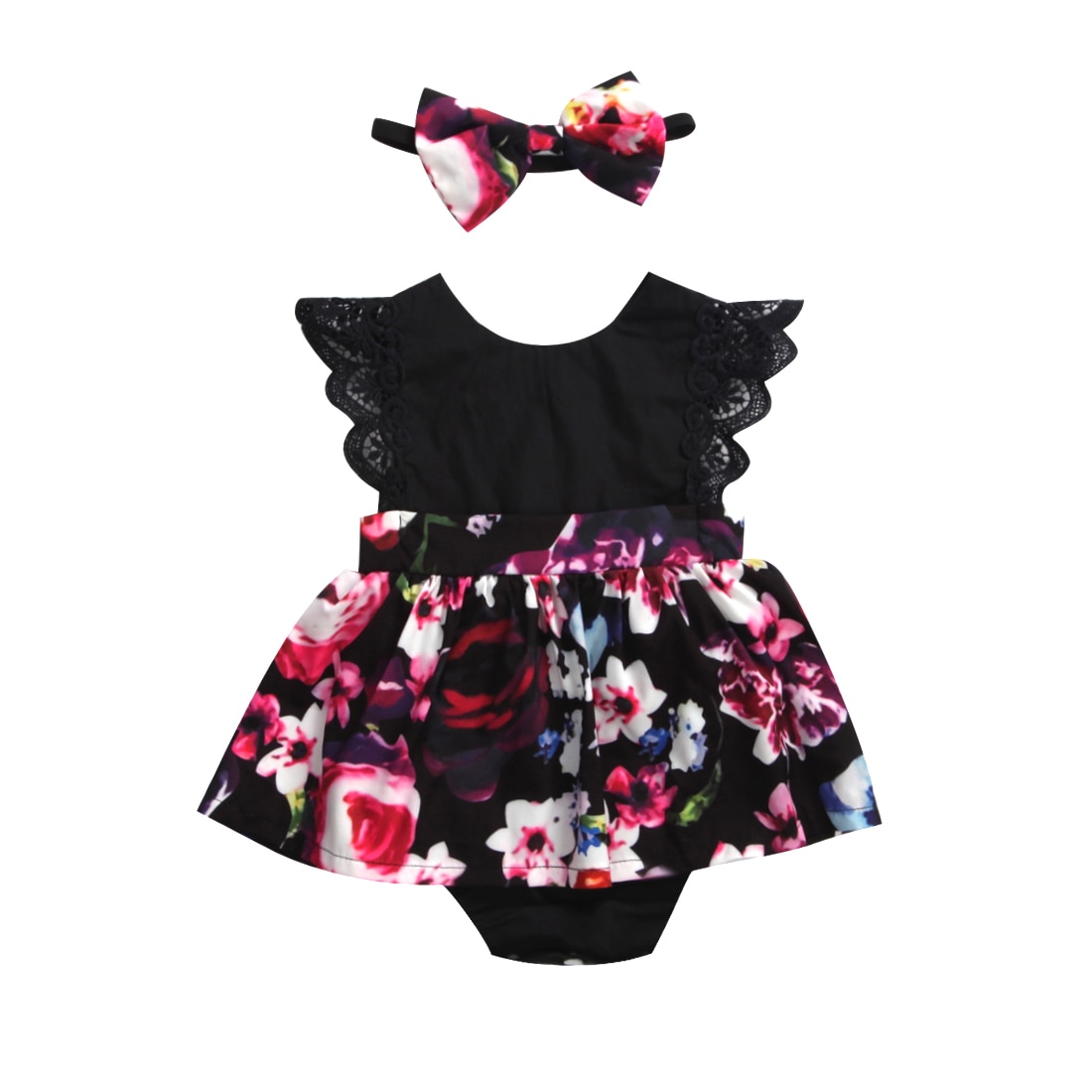 Baby Girl Romper Tutu Dress with Floral Outfit and Headband for Parties by Focusnormborn