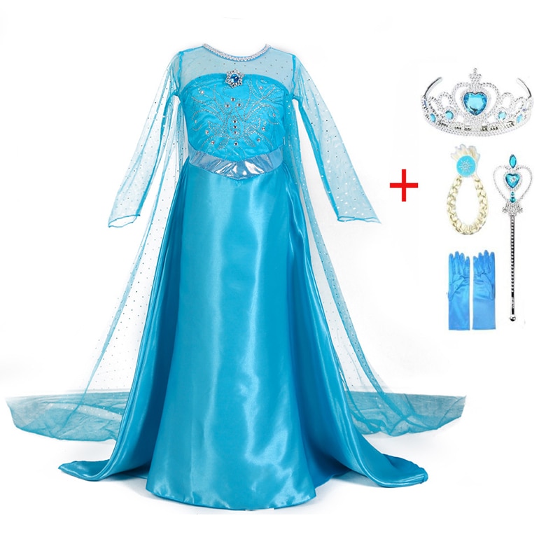 Princess Elsa Dress For Girls Carnival Halloween Cosplay Party Costumes Long Sleeve Dress for Kids Fantasia Snow Queen Vestidos