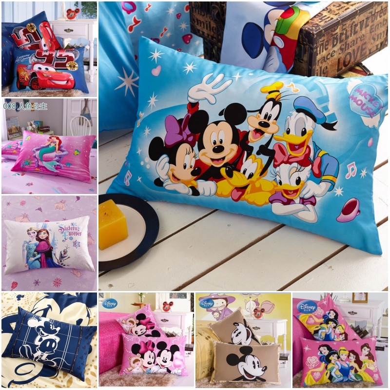 Disney 100% Cotton Pillowcases - Minnie, Mickey Mouse, Princess, Mermaid Couple Theme - Set of 2, 48x74cm Decorative Covers