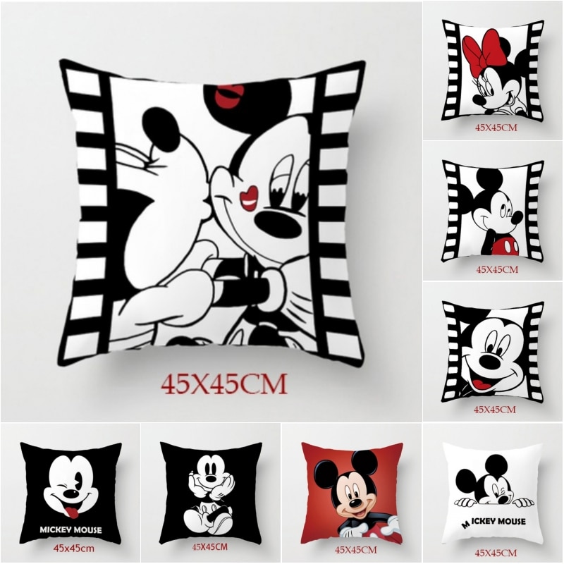 Disney White Black Mickey Minnie Mouse Cushion Cover Cute Decorative Pillowcases On Bed Sofa Baby Kids Birthday Gift 45x45cm