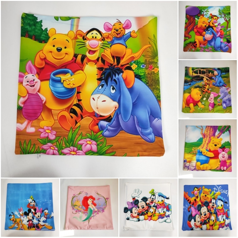 Disney Cartoon Decorative Pillowcase Cover for Kids, featuring Winnie the Pooh, Mickey Mouse, and Minnie Mouse. Perfect Gift (45x45cm)